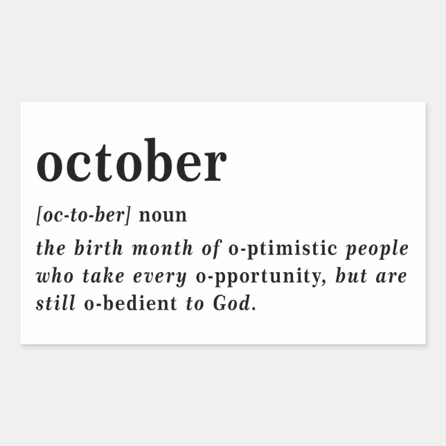 October Definition Birthday Rectangular Sticker (Front)