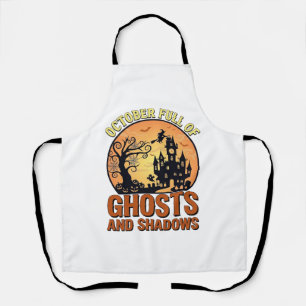 October Full Ghosts Shadows Haunted House Witch Ha Apron