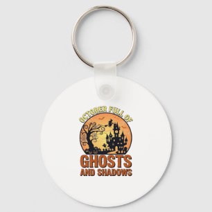 October Full Ghosts Shadows Haunted House Witch Ha Key Ring