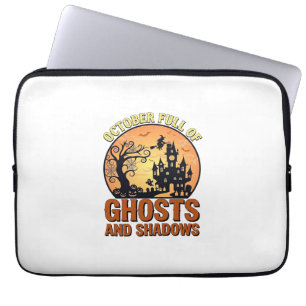 October Full Ghosts Shadows Haunted House Witch Ha Laptop Sleeve
