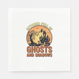 October Full Ghosts Shadows Haunted House Witch Ha Napkin