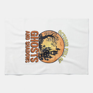 October Full Ghosts Shadows Haunted House Witch Ha Tea Towel