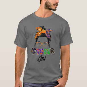 October Girl Halloween Messy Bun October Birthday T-Shirt