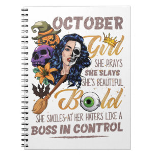 October Girl Libra Birthday Halloween Skeleton Notebook