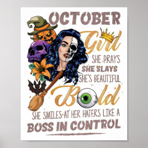 October Girl Libra Birthday Halloween Skeleton Poster