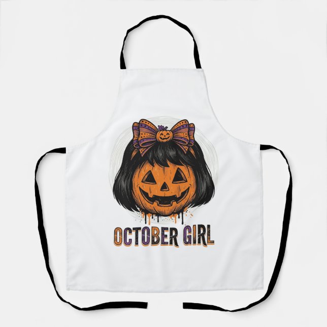 October Girl Pumpkin Bow Halloween Vector Design_1 Apron (Front)