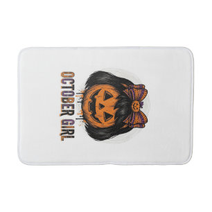 October Girl Pumpkin Bow Halloween Vector Design_1 Bath Mat