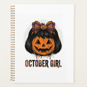October Girl Pumpkin Bow Halloween Vector Design_1 Planner