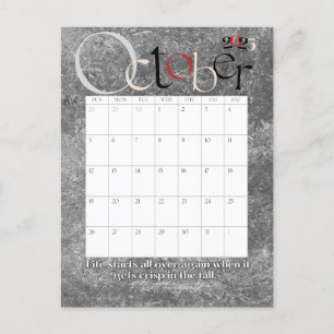 October Gray Modern Monthly Calendar 2025 Postcard