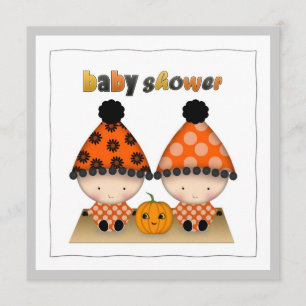 October Halloween Autumn Twins Baby Shower Invitation