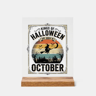 October Halloween Birthday Vintage Witch Shirt Des Acrylic Sign
