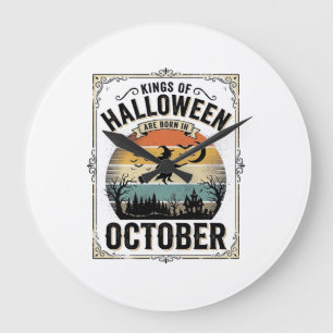 October Halloween Birthday Vintage Witch Shirt Des Large Clock