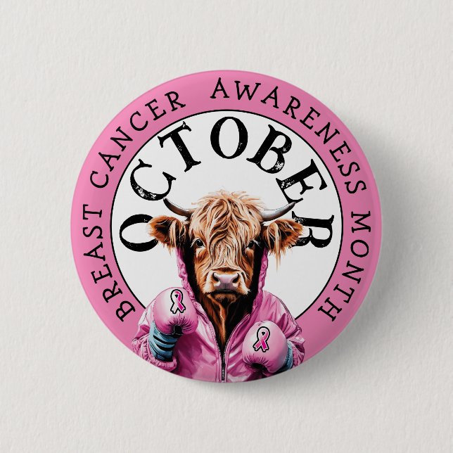 October is Breast Cancer  Awareness  Cow 6 Cm Round Badge (Front)