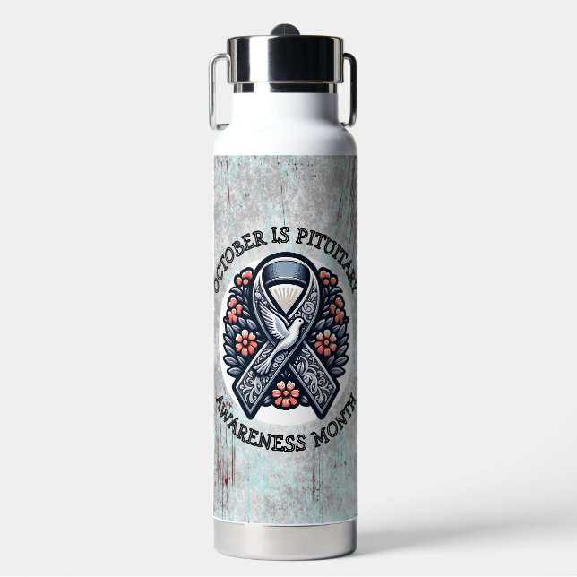 October is Pituitary Awareness Month Water Bottle (Front)