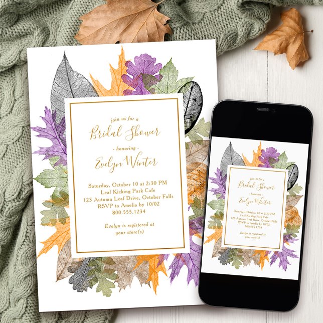 October Leaves Colourful Foliage Fall Bridal Showe Invitation (Fall Bridal Shower invitation from my October Leaves collection - available printed or as a download)