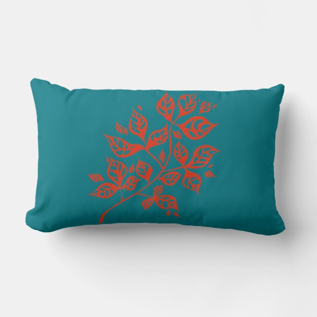 October Leaves Small Throw Cushion - Orange & Teal (Front)
