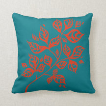 October Leaves Throw Cushion - Orange & Teal