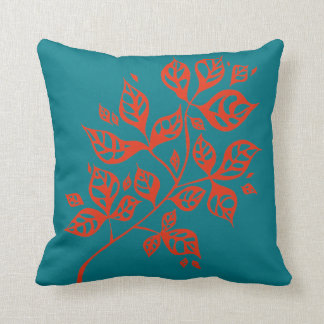October Leaves Throw Cushion - Orange & Teal