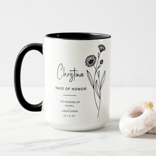 October Maid of Honour | Pot Marigold Birth Flower Mug (With Donut)