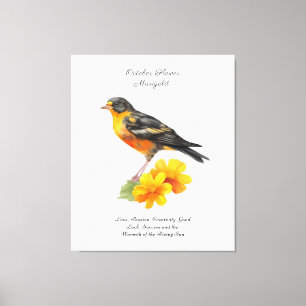 October Marigold Flower and Bird Birth Canvas Print