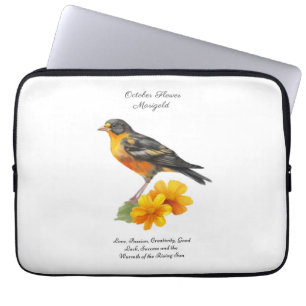October Marigold Flower and Bird Birth Laptop Sleeve