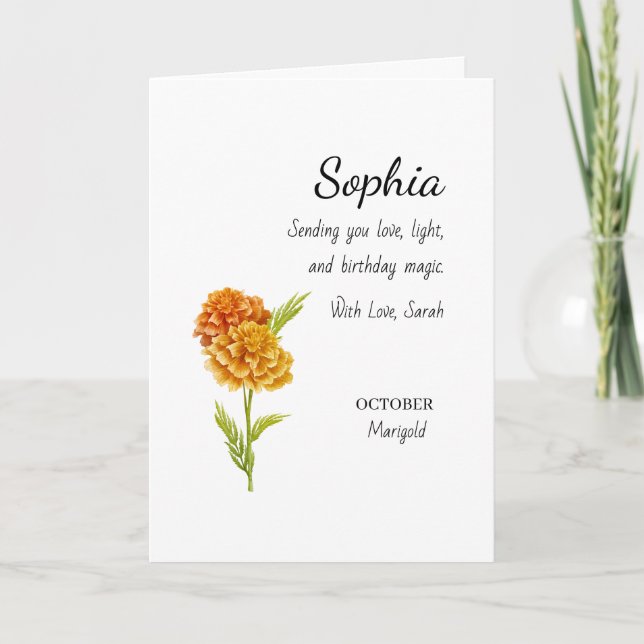 October Marigold Personalised Birthday Card (Front)