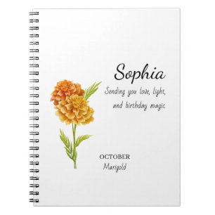 October Marigold Personalised Birthday Notebook