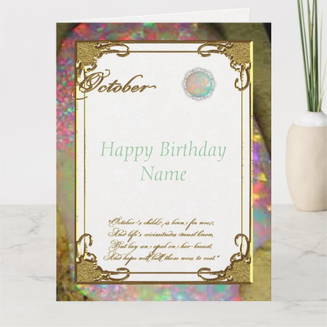 October Opal Birthstone Birthday 8.5 x 11 Card (Front)