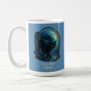 October Opal – Black Cat & Iridescent Portal Coffee Mug