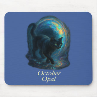 October Opal – Black Cat & Iridescent Portal Mouse Mat