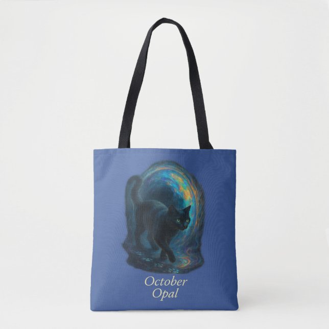 October Opal – Black Cat & Iridescent Portal Tote Bag (Front)