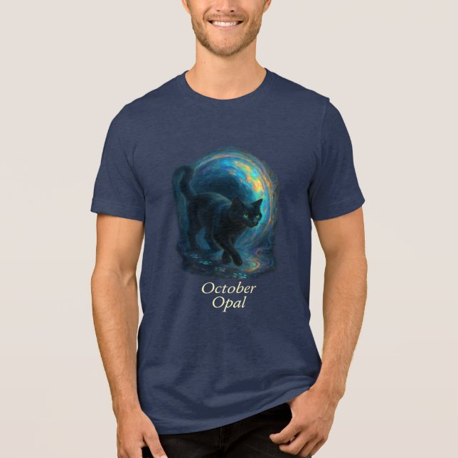 October Opal – Black Cat & Iridescent Portal Tri-Blend Shirt (Front)