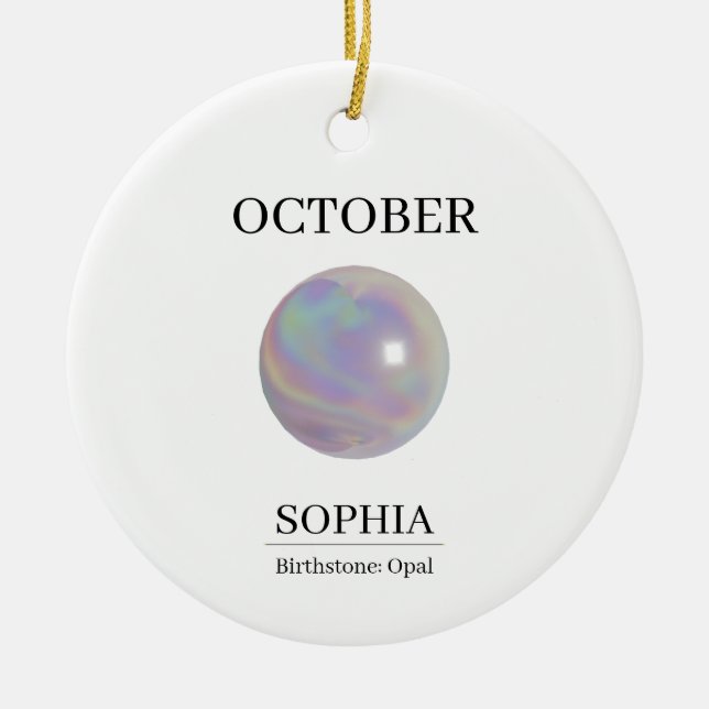 October Opal Personalised Birthday Card Ceramic Tree Decoration (Front)