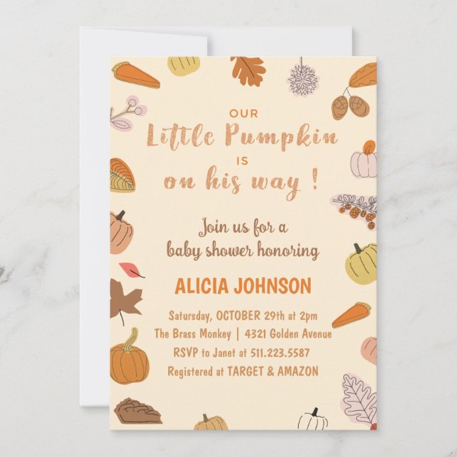 October Orange Pumpkin Halloween baby shower Invitation (Front)