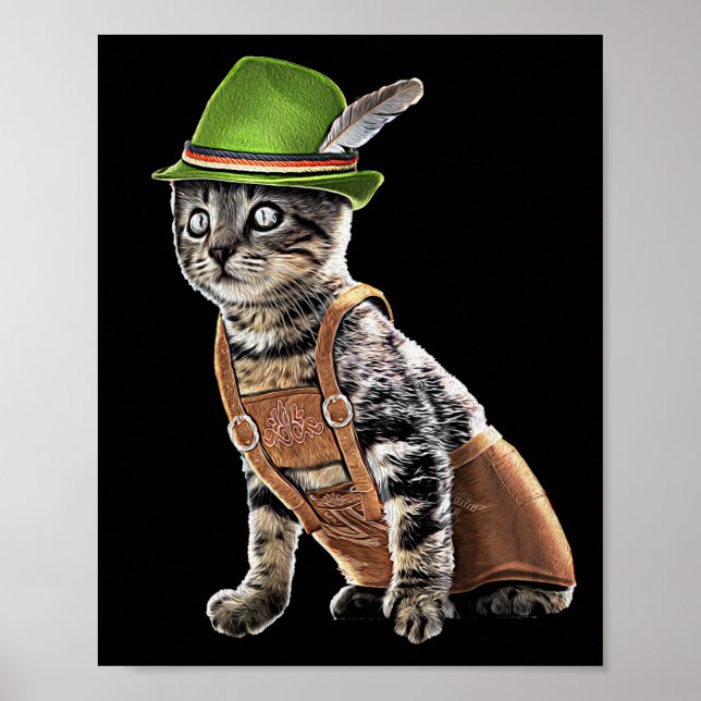 October Party Cat Bavarian Lederhosen Costume Alpi Poster (Front)