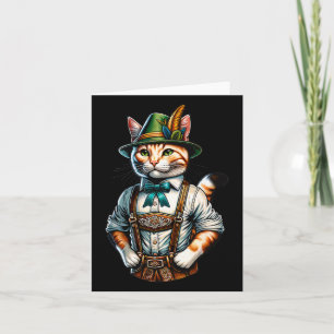 October Party Cat Funny German Bavarian Lederhosen Card