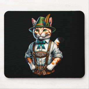 October Party Cat Funny German Bavarian Lederhosen Mouse Mat
