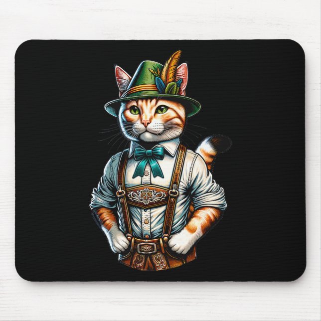 October Party Cat Funny German Bavarian Lederhosen Mouse Mat (Front)