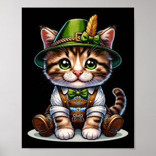 October Party Cat Funny German Bavarian Lederhosen Poster