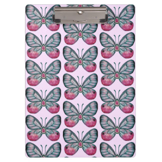 October Pink Glasswing Butterfly Pattern Design Clipboard