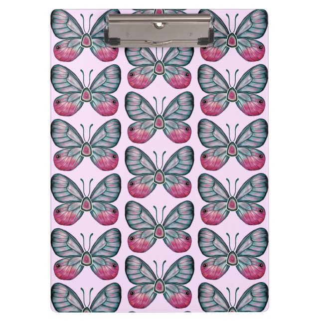 October Pink Glasswing Butterfly Pattern Design Clipboard (Front)