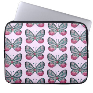 October Pink Glasswing Butterfly Pattern Design Laptop Sleeve