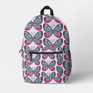 October Pink Glasswing Butterfly Pattern Design Printed Backpack