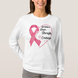October Pink Ribbon Face – Hope, Strength & Courag T-Shirt