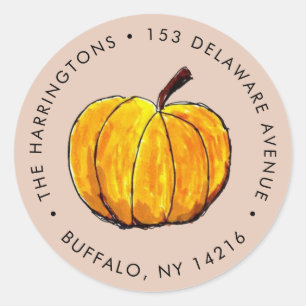 October Pumpkin Cosy Orange Fall Return Address Classic Round Sticker