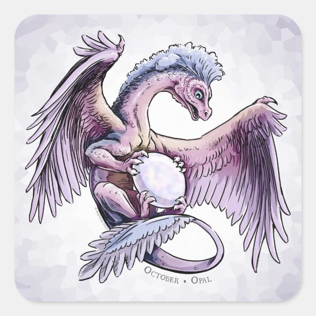 October’s Birthstone Dragon: Opal Square Sticker (Front)