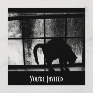 October Showers Cat Silhouette At Window 2 B&W Invitation