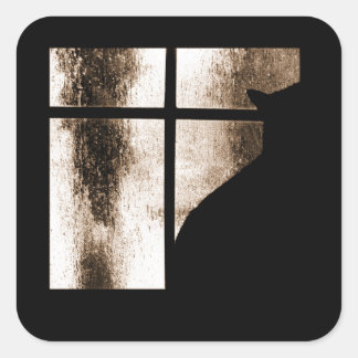 October Showers Cat Silhouette At Window Orange Square Sticker