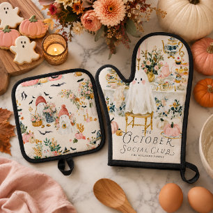 October Social Club Halloween Kitchen Oven Mitt & Pot Holder Set