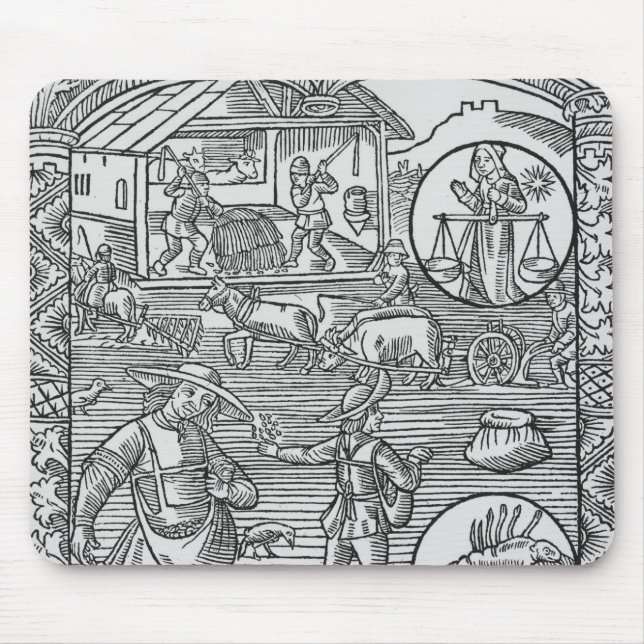 October, sowing, ploughing and threshing, mouse mat (Front)